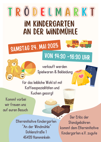 Kinder Flohmarkt im Kiga An der Windmuehle Am 24.05.2025 von 14:30 bis 16:30 Uhr (Flyer)