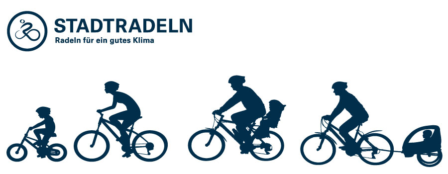Stadtradeln wir vom Kindergarten An der Windmühle sind dabei - Grafik mit Erwachsenen und Kindern auf dem Fahrrad
